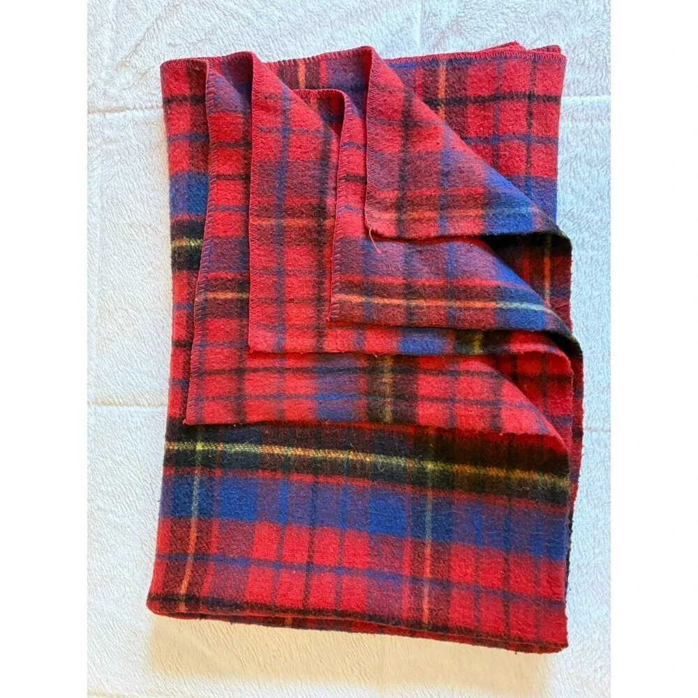 Vintage Acrylic Blanket Plaid Blue Red Black Yellow 70